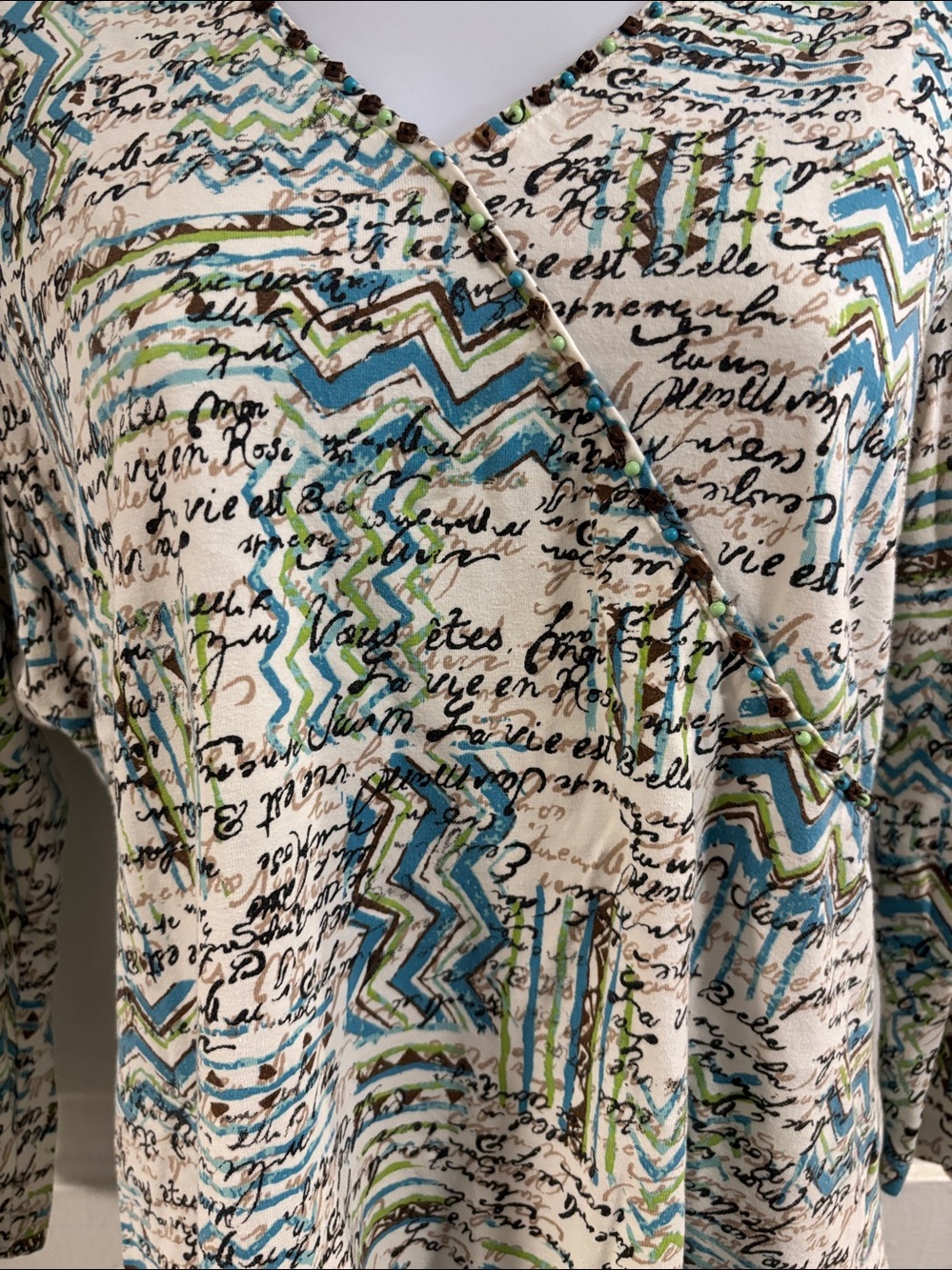 Ruby Rd. Printed Wrap-Style Long Sleeve Top - Size PL - Picture 2 of 6